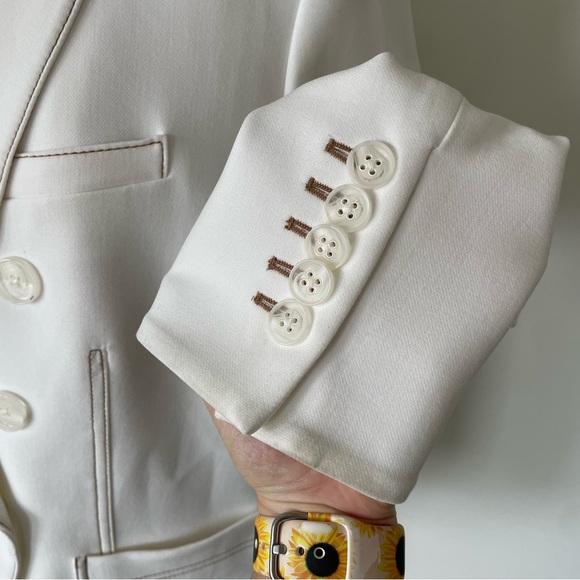 VERONICA BEARD Cosmo Dickey Off White Brown Contrast Topstitching Jacket Size 16 - Picture 14 of 14